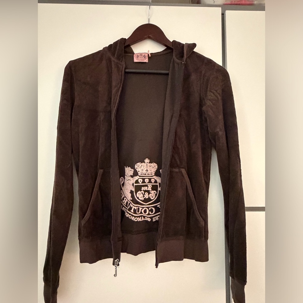 Juicy Couture Chocolate Brown Velour Zip-Up Hoodie Jacket
